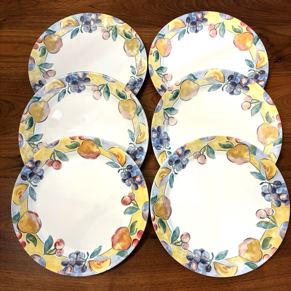 Corelle Fruit Basket Pattern Dinner Plates 10.25" Set of 6 Made in USA